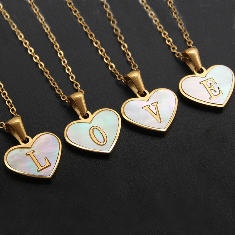 26 Letter Heart-shaped Necklace White Shell Love Clavicle Chain Fashion Personalized Necklace